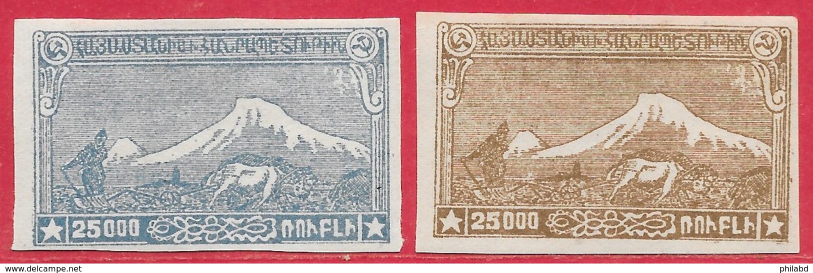 Arménie N°117 25000r Bleu-gris & N°118 25000r  Brun Clair 1921-22 * - Arménie