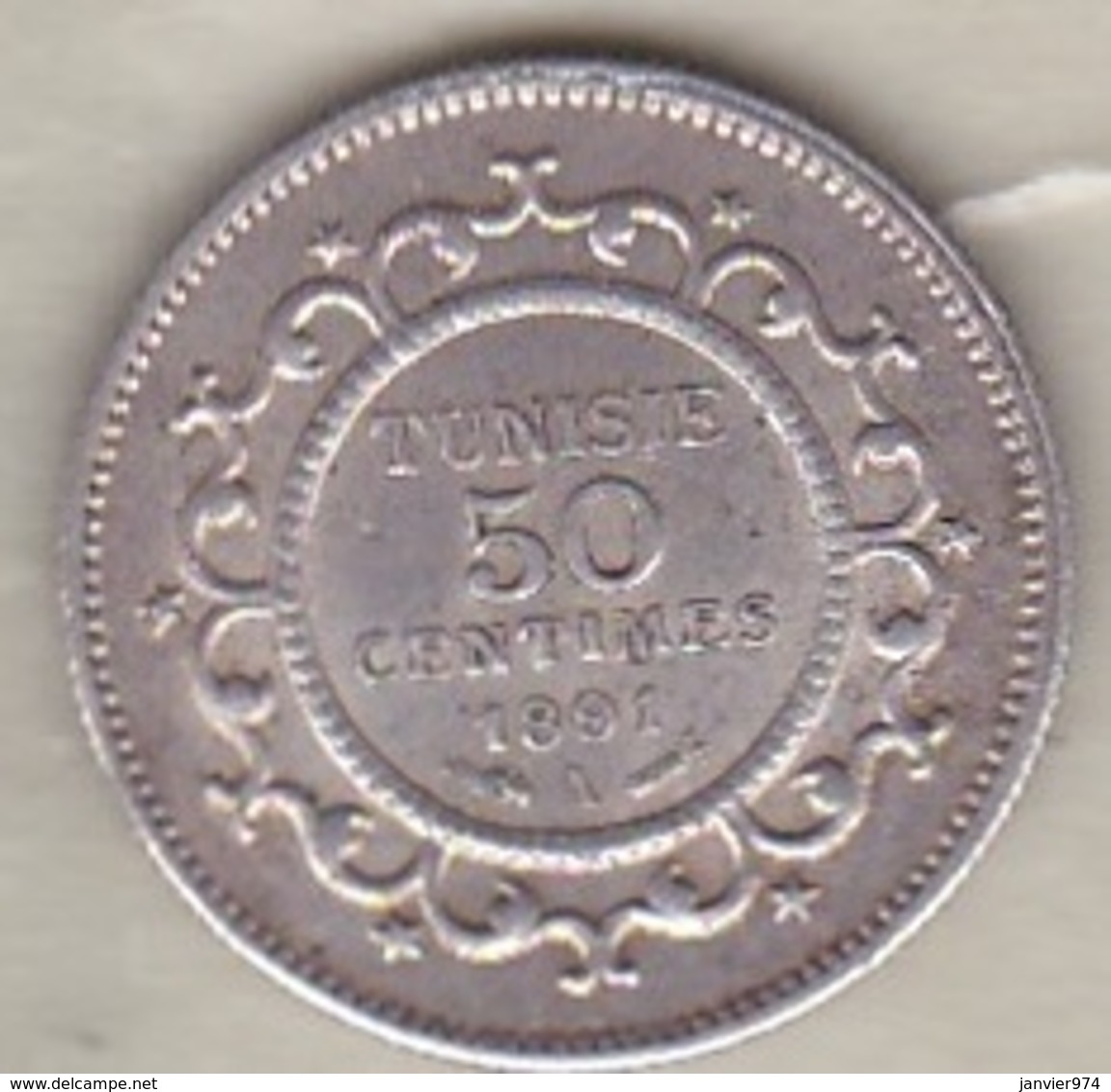 Tunisie Protectorat Français. 50 Centimes 1891 A (AH 1308) , En Argent - Tunisie