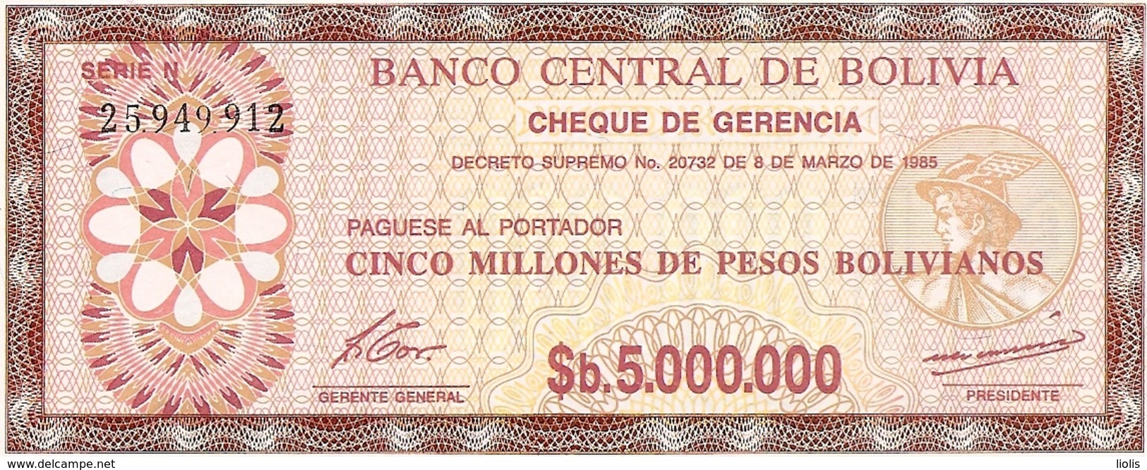 Bolivia  P-193  5000000  Bolivianos  1985  UNC - Bolivia