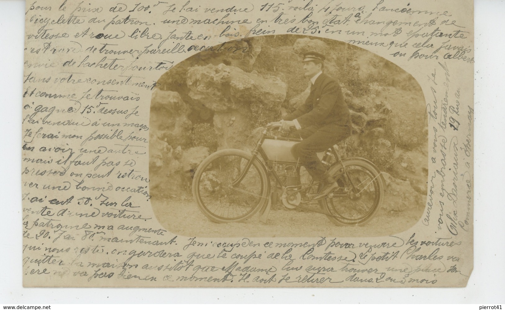 MOTOS - Belle Carte Photo Homme Sur Moto écrite En 1904 - Motos