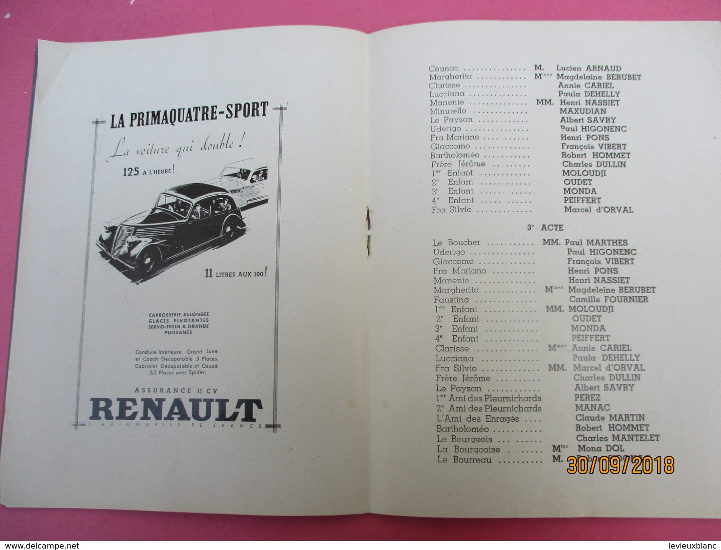 L'Atelier/Théatre Charles DULLIN/La Terre Est Ronde/Armand SALACROU/Mouloudji/Primaquatre RENAULT/1939      PROG193 - Programmes