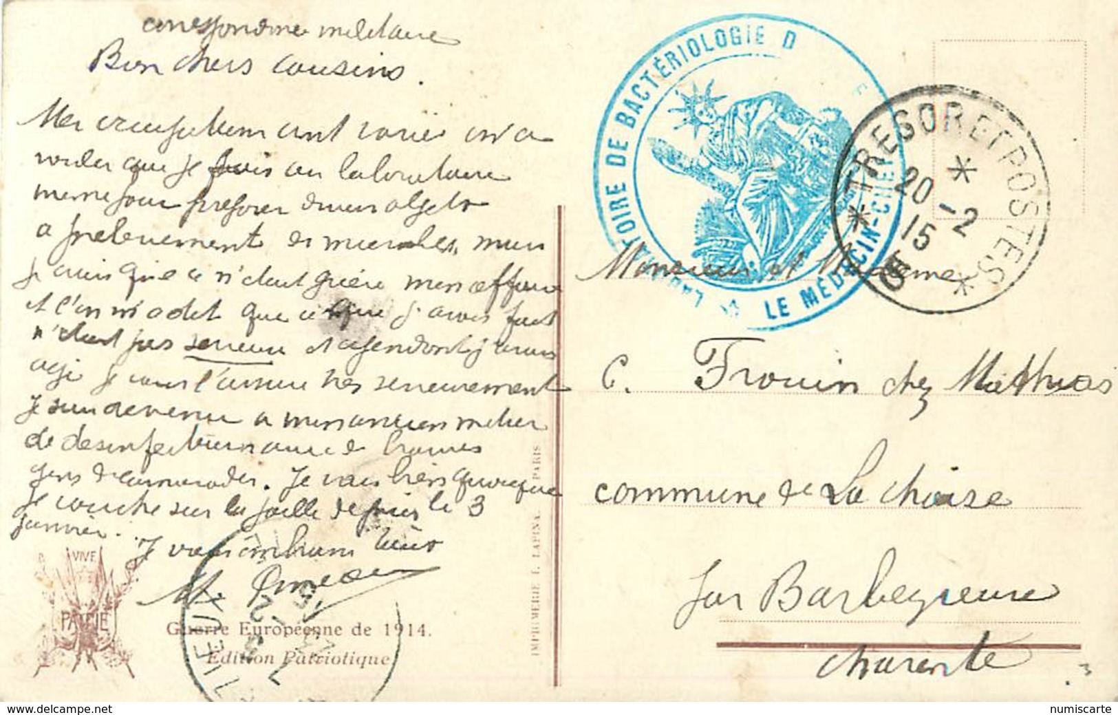 Cachet Laboratoire De Bactériologie Sur Cpa Secteur Postal 5  1915 - Lettres & Documents