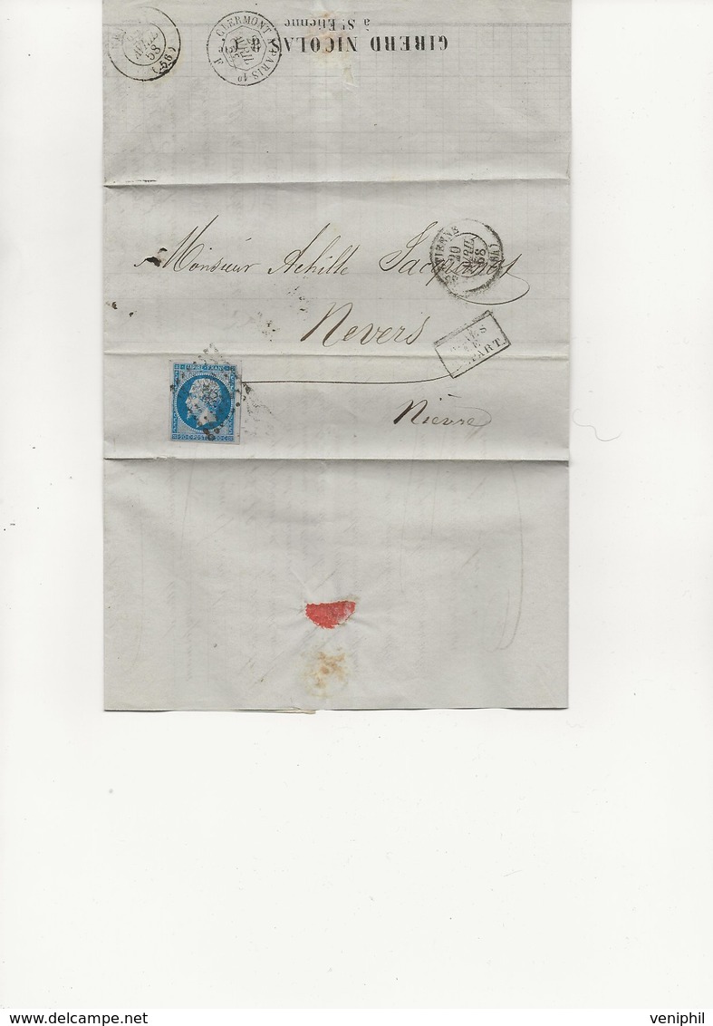 LETTRE AFFRANCHIE N° 14 TB -CAD ST ETIENNE 1868-LETTRE ENTETE GIRERD NICOLAS -CAISSE COMMERCIAL - 1849-1876: Classic Period