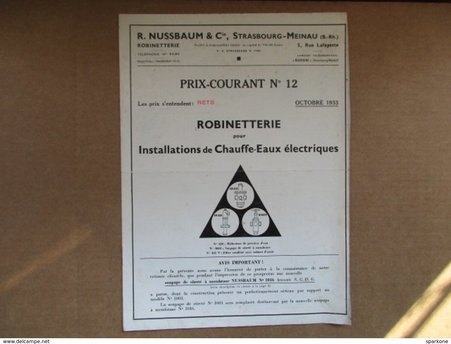 R. Nussbaum & Cie, Robinetterie Pour Installations...  Catalogue / Prix Courant N°12 / Publicité - Other Plans