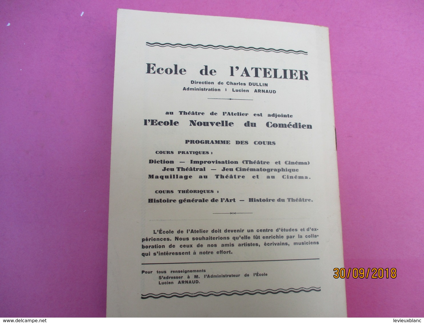 L'Atelier/Charles DULLIN/Rosalinde ou comme il vous plaira/ SHAKESPEARE/ Vital/ JL Barrault/1934-35     PROG194