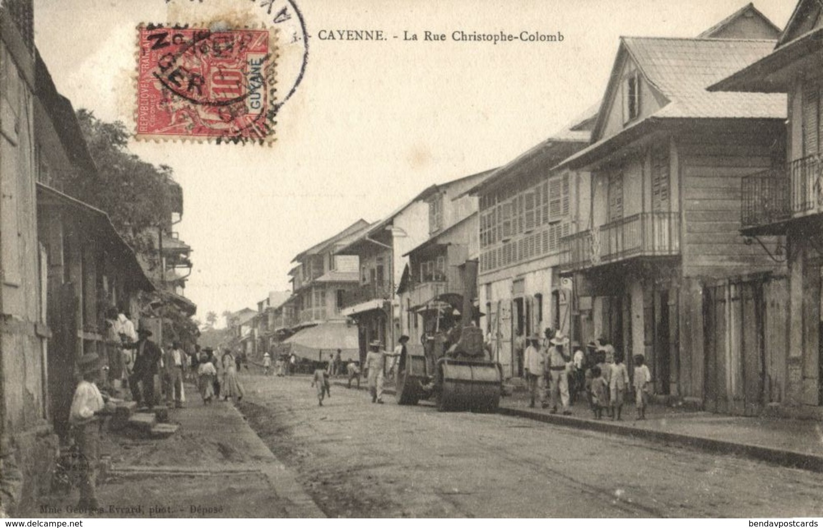 French Guiana, Guyane, CAYENNE, Rue Christophe-Colomb, Steamroller 1907 Postcard - Autres & Non Classés