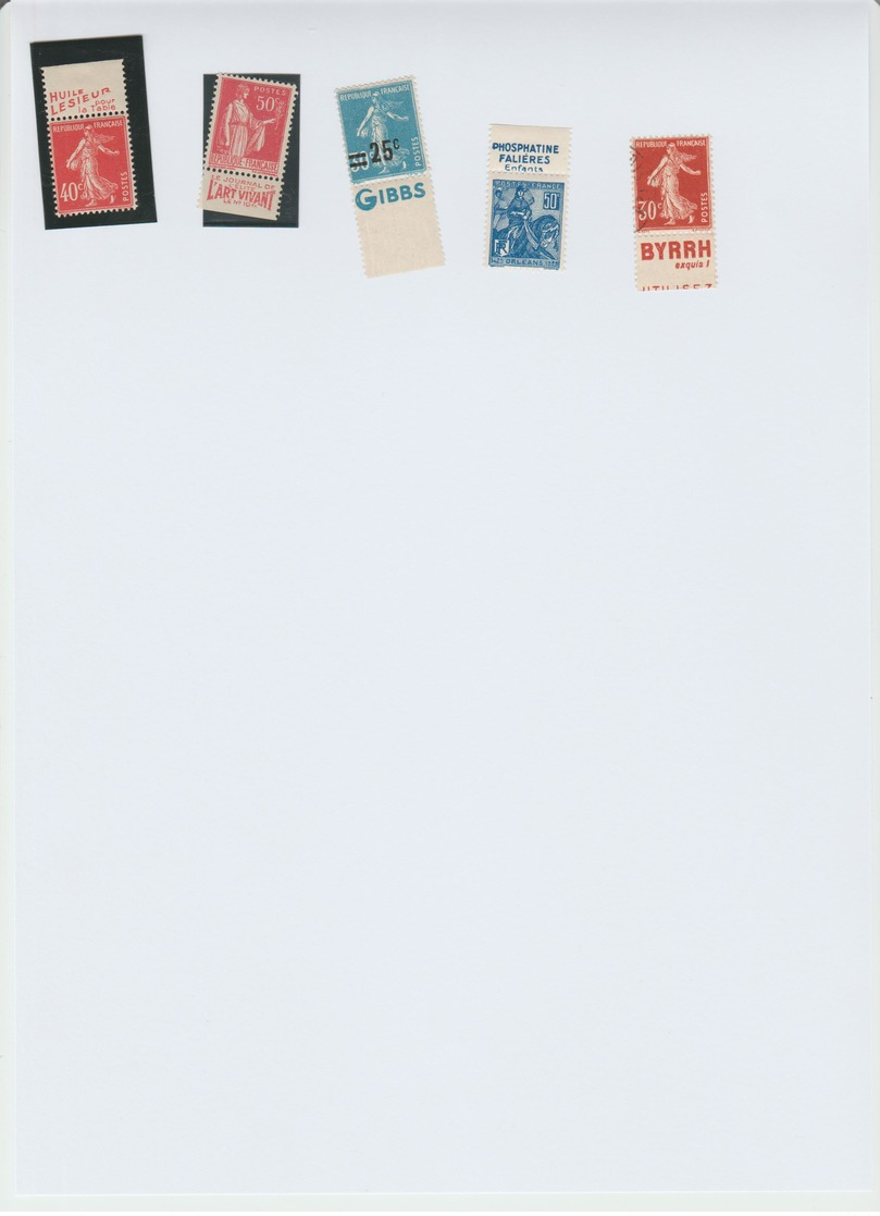 5 Timbres Neufs Avec Bandelettes Publicitaires - Other & Unclassified