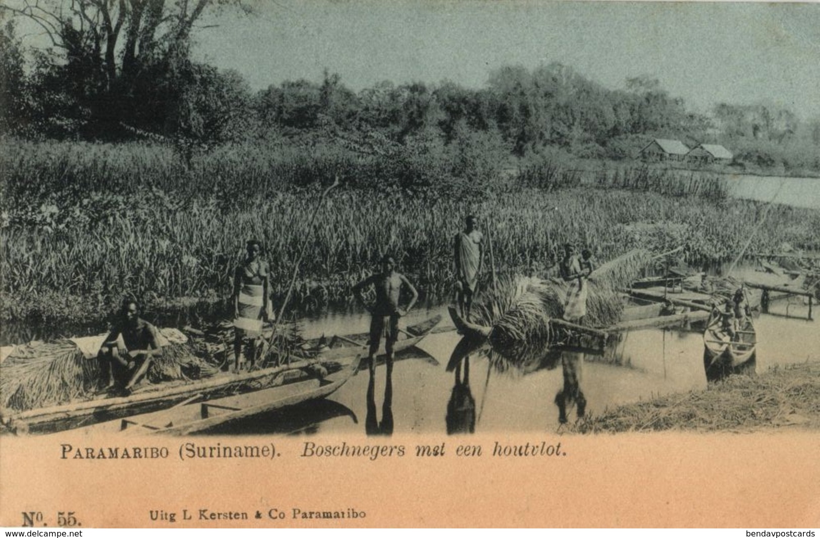 Suriname, PARAMARIBO, Native Maroons With Raft (1899) Postcard - Suriname