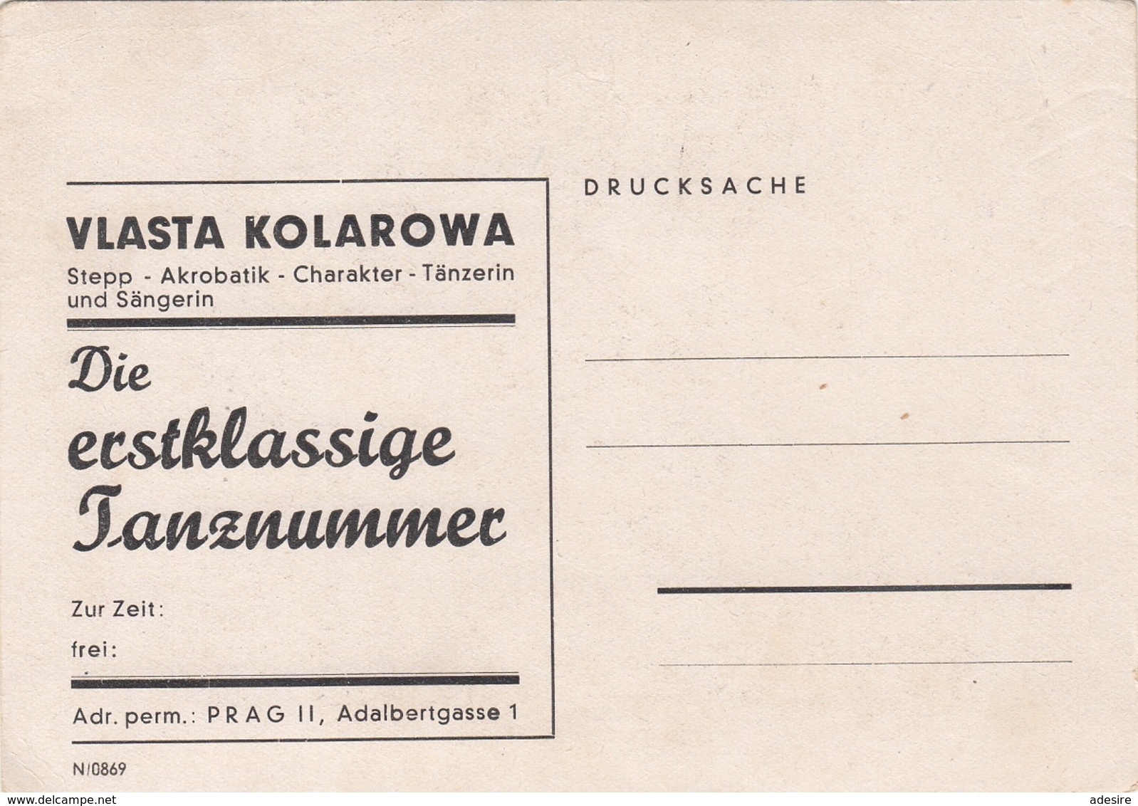 VLASTA KOLAROWA - Stepp, Akrobatik, Charakter, Tänzerin Und Sängerin, Orig.Karte Aus Prag 1944 - Kabarett