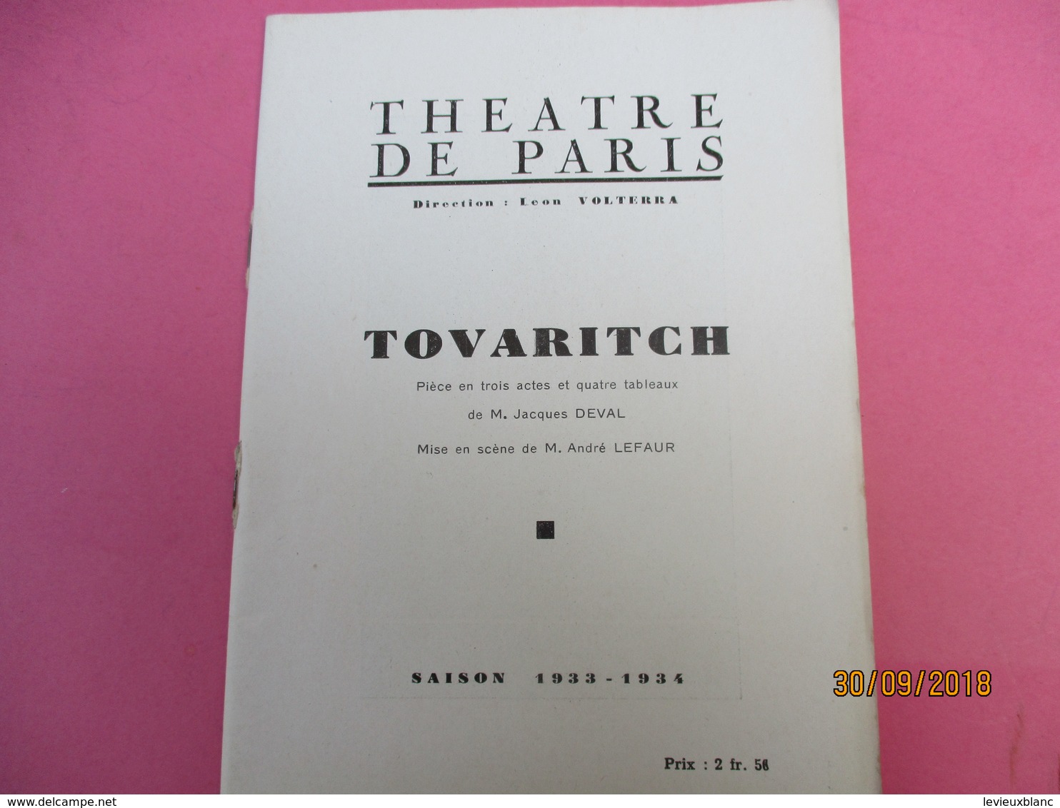 Théatre De PARIS/Volterra/Tovaritch/Jacques DEVAL/Elvire Popesco/Mirval/Renault/Delage/Chenard/Saison 1933-1934  PROG195 - Programma's