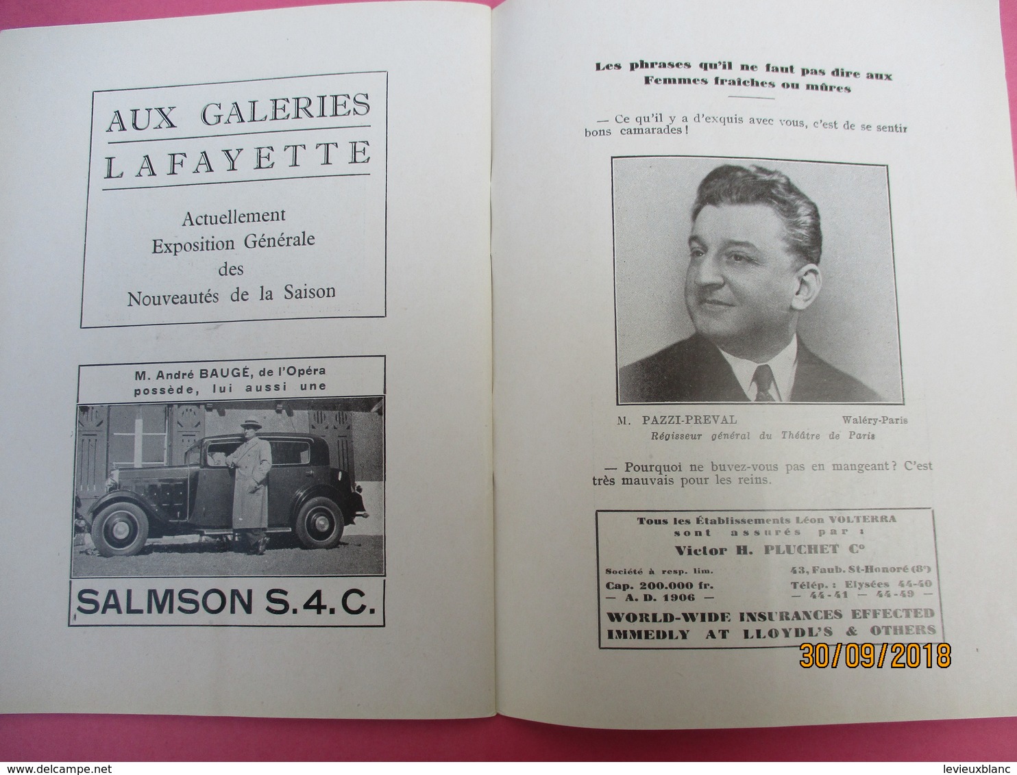 Théatre de PARIS/Volterra/Tovaritch/Jacques DEVAL/Elvire Popesco/Mirval/Renault/Delage/Chenard/Saison 1933-1934  PROG195