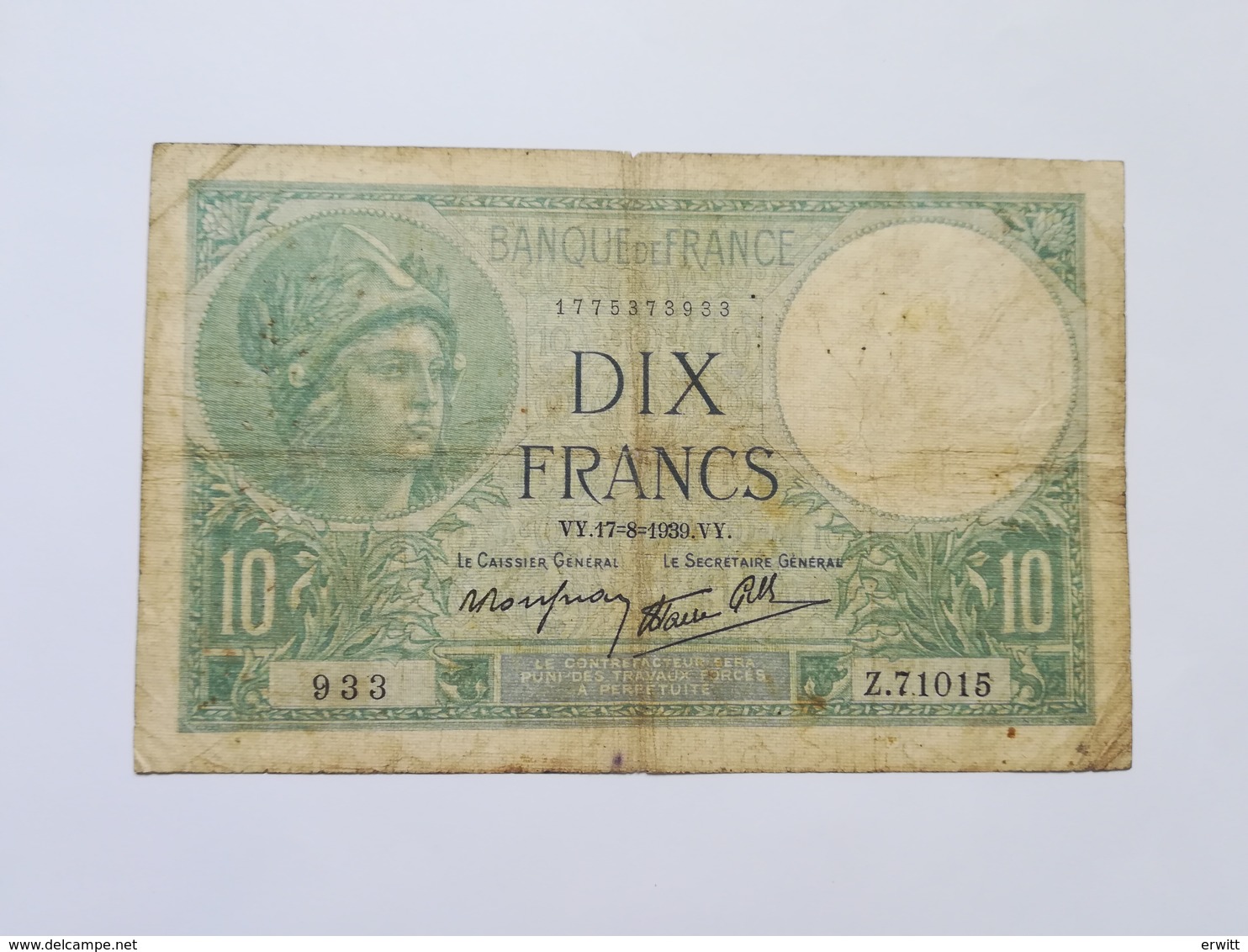 FRANCIA 10 FRANCS 1939 - 10 F 1916-1942 ''Minerve''