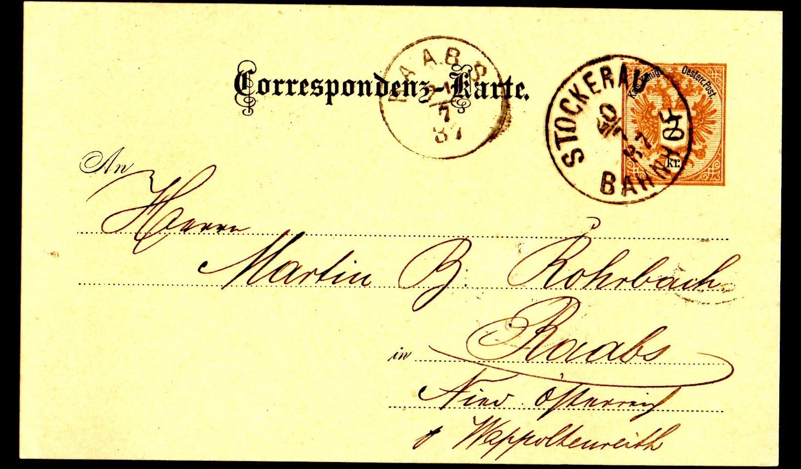 Entier Postal, Gare De Stockerau Pour Raabs 1887 - Lettres & Documents