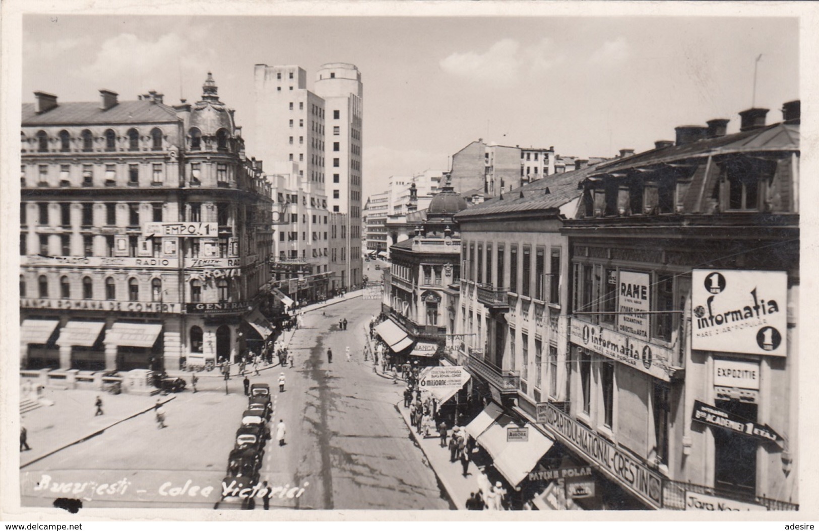 BUCAREST 1953 - Calee Victorici, Strassenansicht, Geschäfte, Reklame, Fotokarte Mit Sonderstempel, 5 Gro Trachten Ö - Rumänien