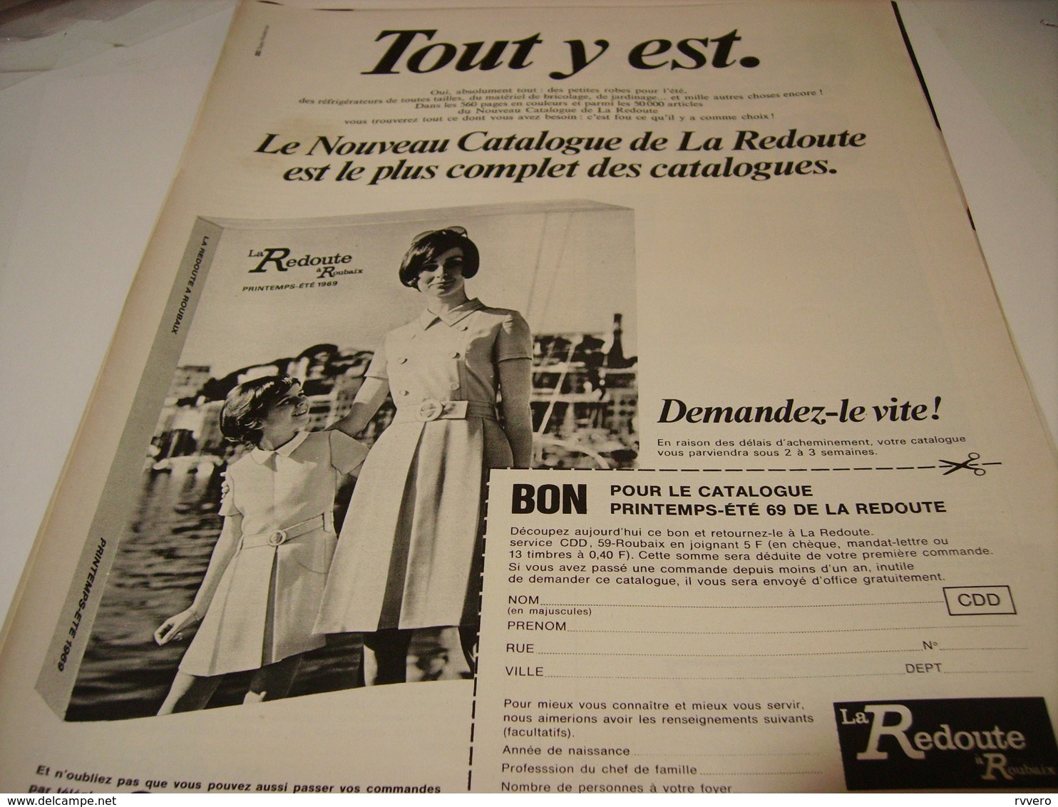 ANCIENNE AFFICHE PUBLICITE LA REDOUTE ROUBAIX 1969 - Autres & Non Classés