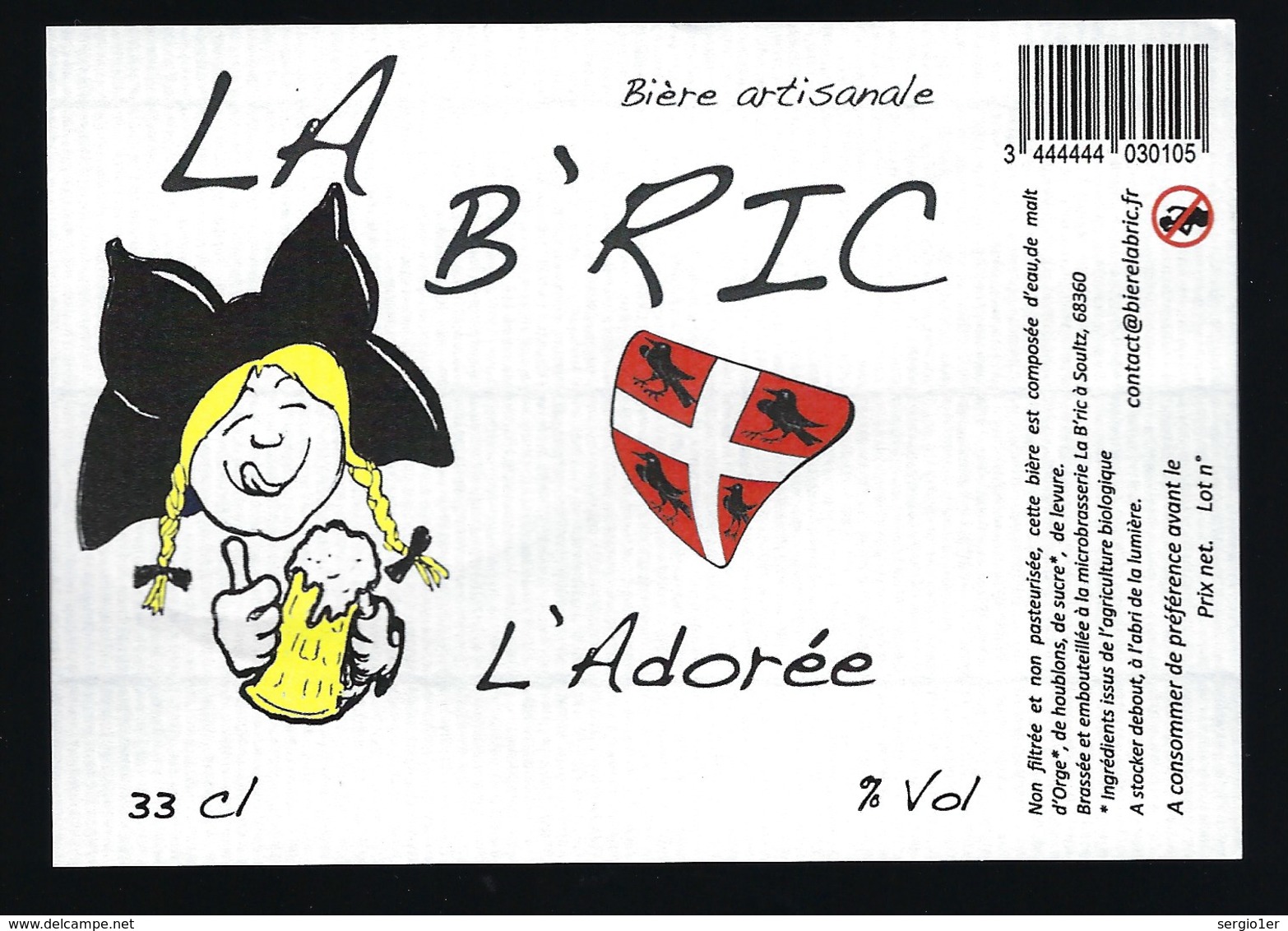 Etiquette Biere L'adorée   % 33 Cl  Brasserie La B'ric Soultz 68 "femme Alsace" - Beer