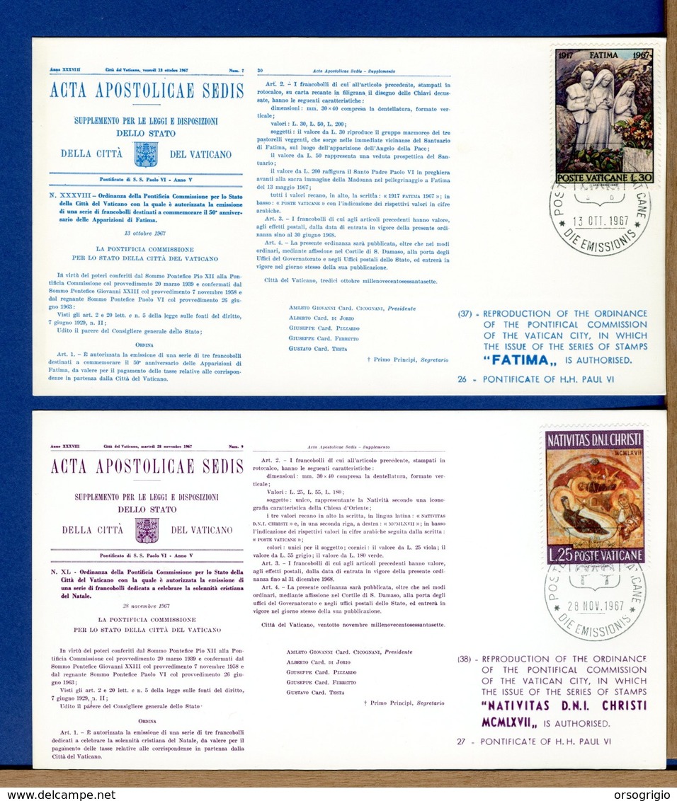 VATICANO - 1967 - ACTA APOSTOLICAE SEDIS - Cartoline I° Giorno Simili Ai Bollettini Ministeriali - Abarten
