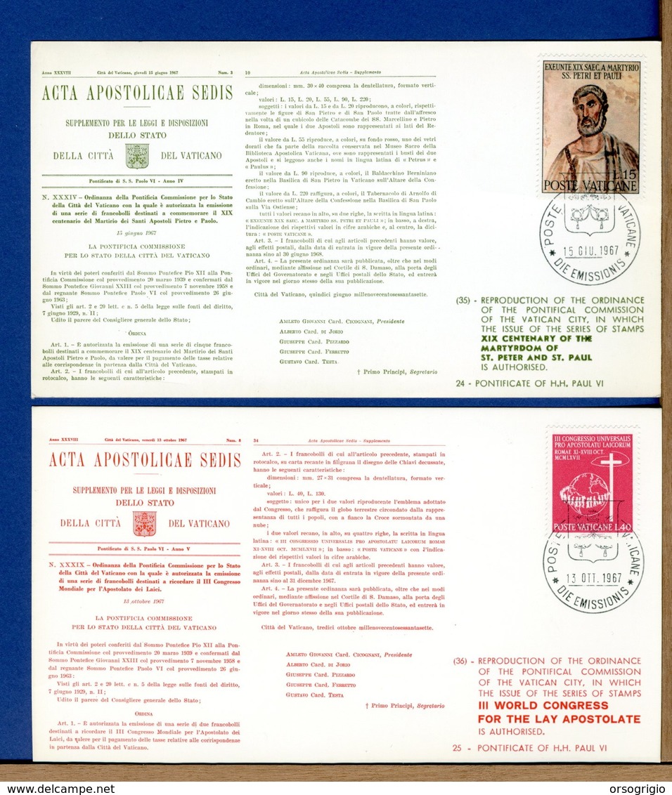 VATICANO - 1967 - ACTA APOSTOLICAE SEDIS - Cartoline I° Giorno Simili Ai Bollettini Ministeriali - Abarten