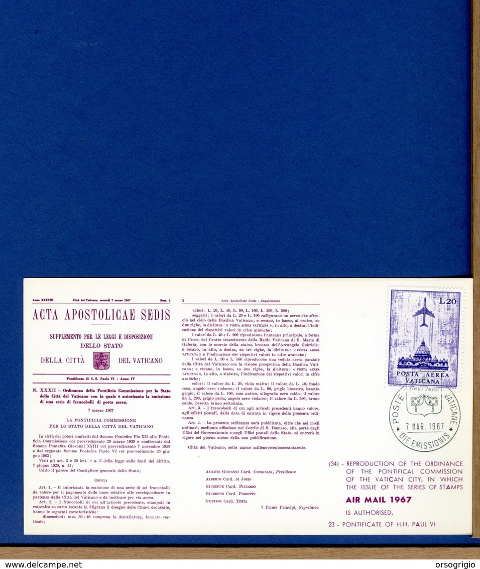 VATICANO - 1967 - ACTA APOSTOLICAE SEDIS - Cartoline I° Giorno Simili Ai Bollettini Ministeriali - Variétés & Curiosités