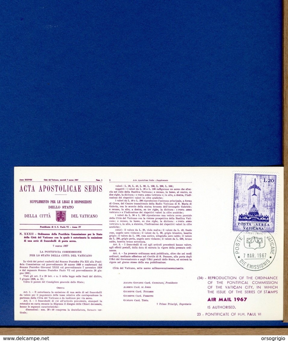 VATICANO - 1967 - ACTA APOSTOLICAE SEDIS - Cartoline I° Giorno Simili Ai Bollettini Ministeriali - Varietà E Curiosità