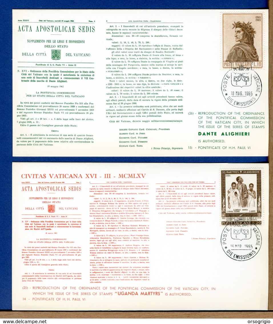 VATICANO - 1965 - ACTA APOSTOLICAE SEDIS - Cartoline I° Giorno Simili Ai Bollettini Ministeriali - Varietà E Curiosità