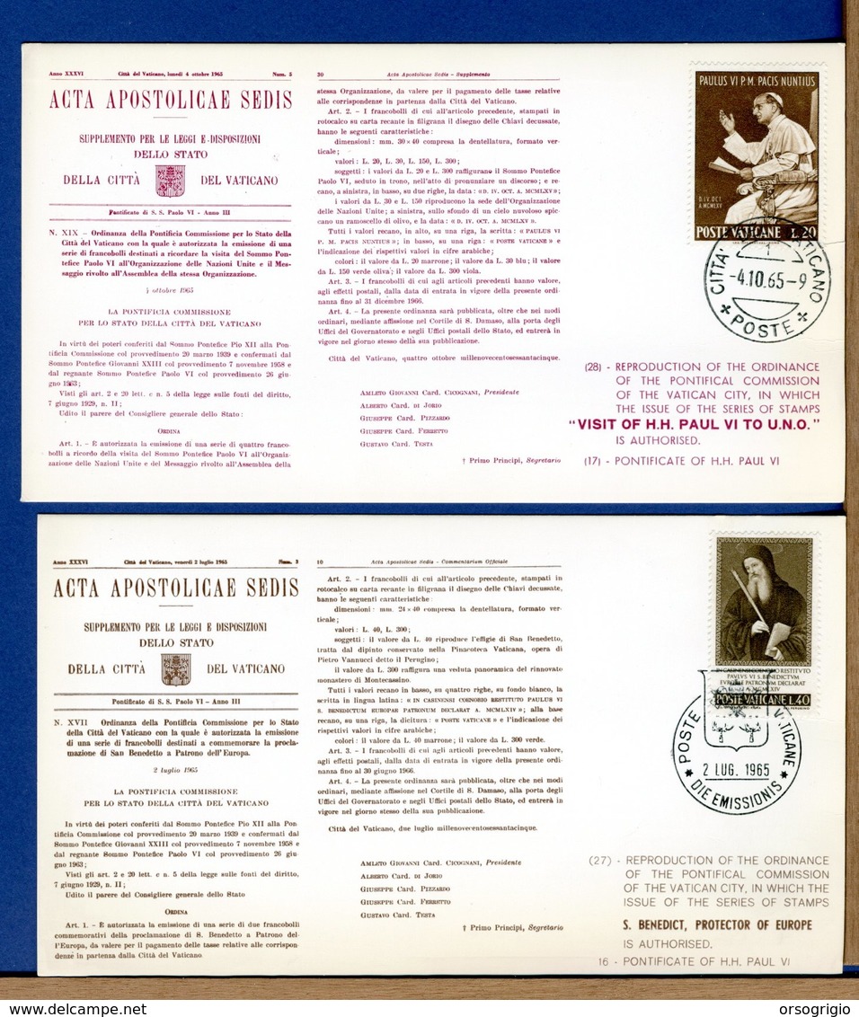 VATICANO - 1965 - ACTA APOSTOLICAE SEDIS - Cartoline I° Giorno Simili Ai Bollettini Ministeriali - Varietà E Curiosità