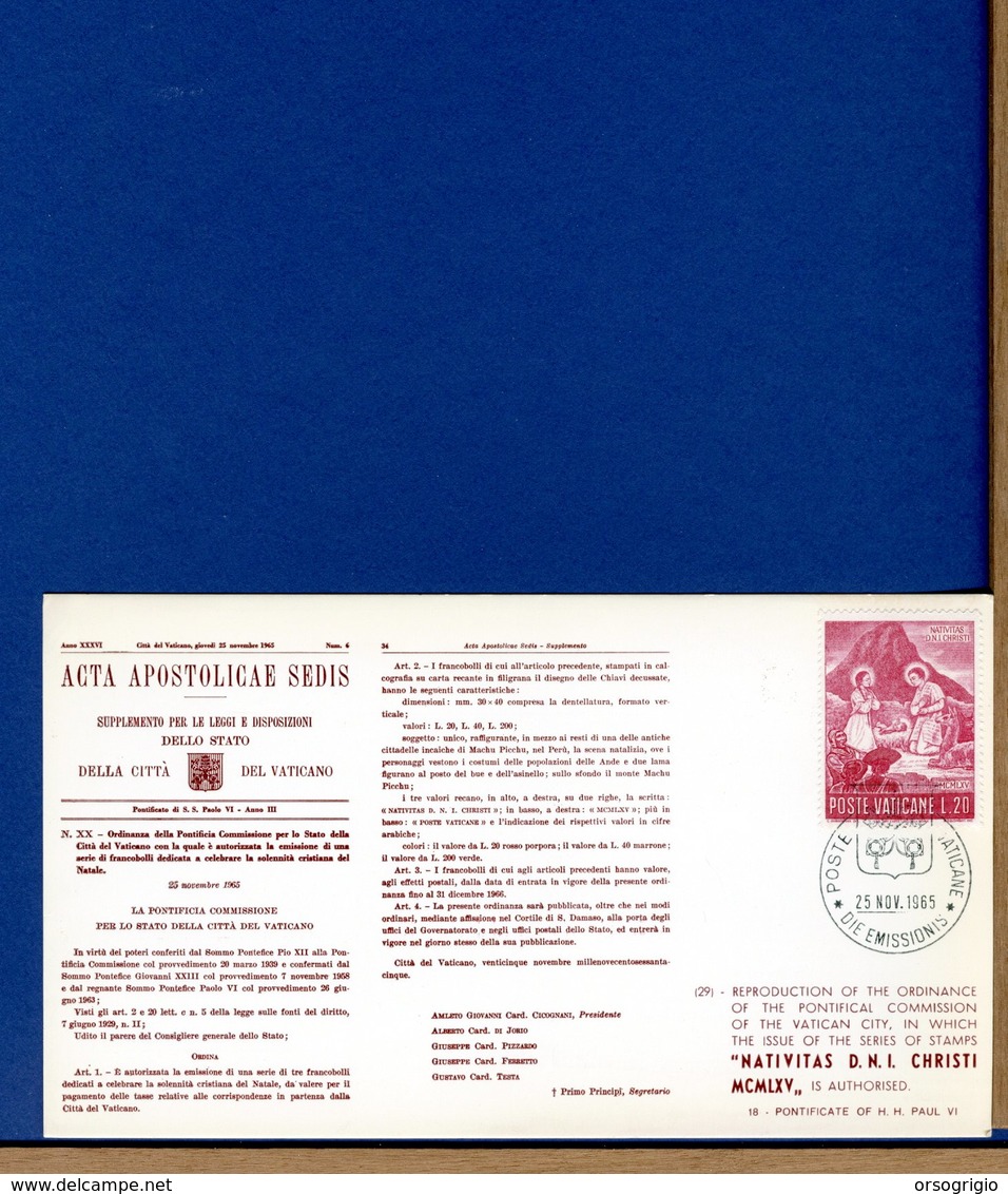 VATICANO - 1965 - ACTA APOSTOLICAE SEDIS - Cartoline I° Giorno Simili Ai Bollettini Ministeriali - Errors & Oddities