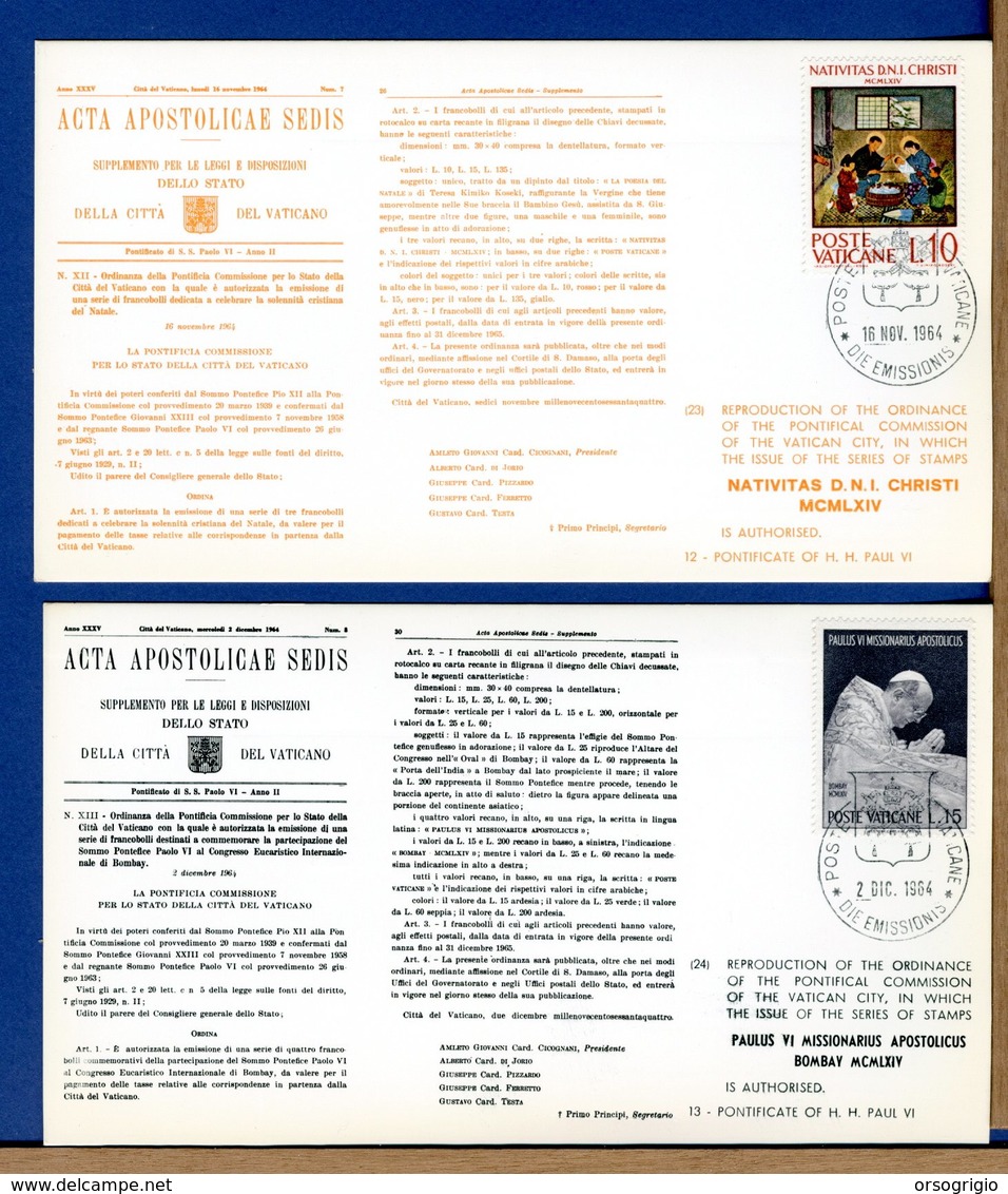 VATICANO - 1964 - ACTA APOSTOLICAE SEDIS - Cartoline I° Giorno Simili Ai Bollettini Ministeriali - Variétés & Curiosités