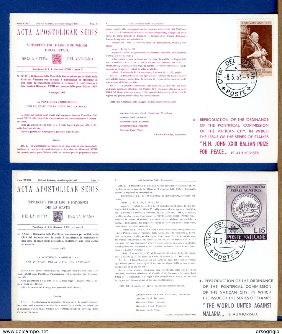 VATICANO - 1963 - ACTA APOSTOLICAE SEDIS - Cartoline I° Giorno Simili Ai Bollettini Ministeriali - Errors & Oddities