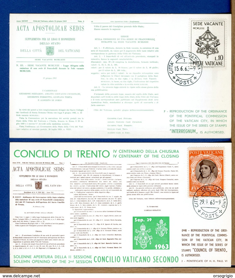 VATICANO - 1963 - ACTA APOSTOLICAE SEDIS - Cartoline I° Giorno Simili Ai Bollettini Ministeriali - Varietà E Curiosità