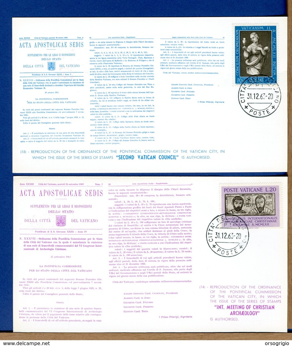 VATICANO - 1963 - ACTA APOSTOLICAE SEDIS - Cartoline I° Giorno Simili Ai Bollettini Ministeriali - Variétés & Curiosités