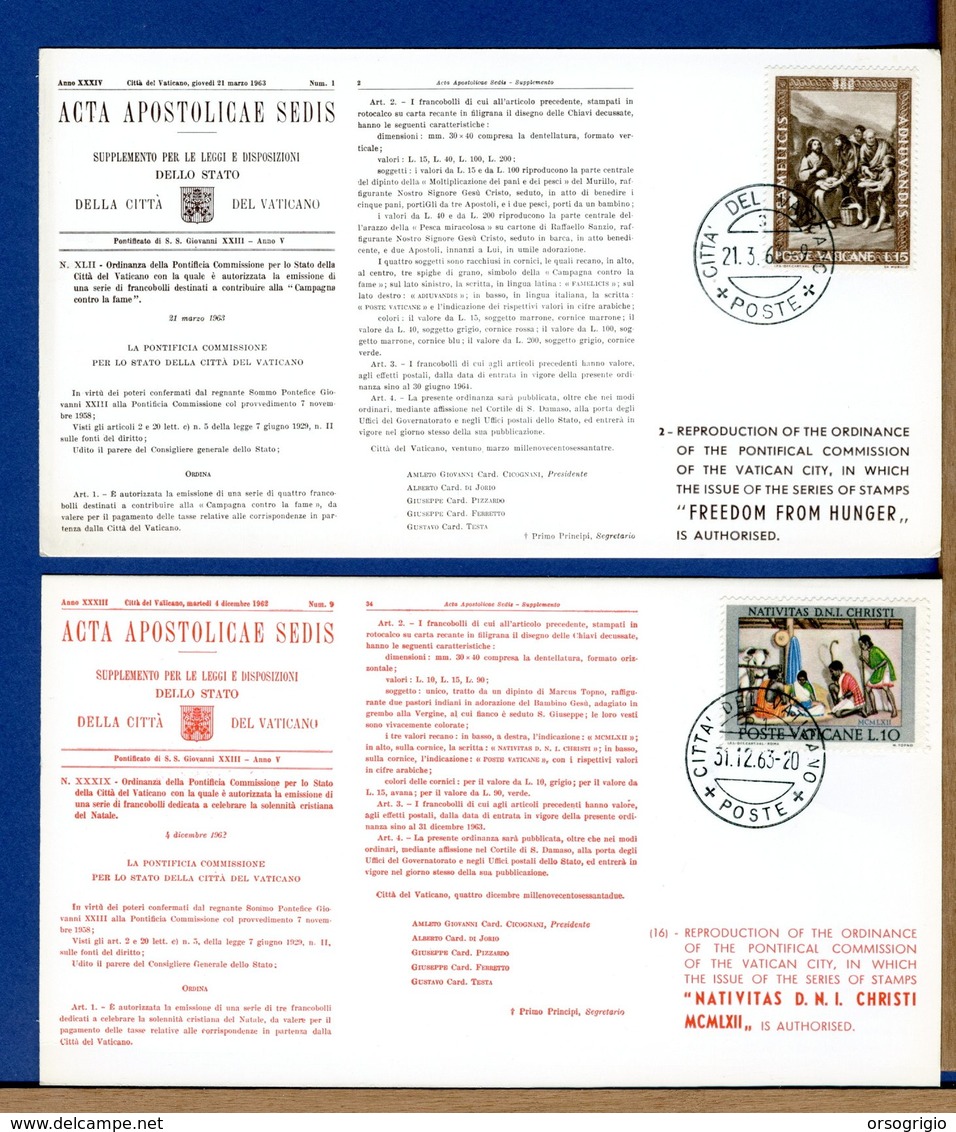 VATICANO - 1963 - ACTA APOSTOLICAE SEDIS - cartoline I° giorno simili ai bollettini ministeriali