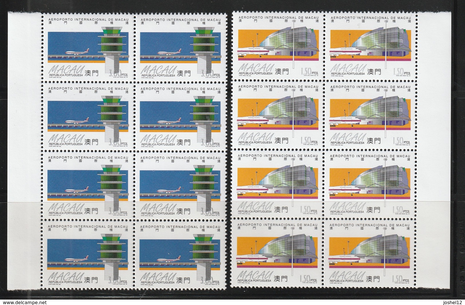 Macau Macao 1995 International Airport Set. Block Of 8. MNH - Nuovi