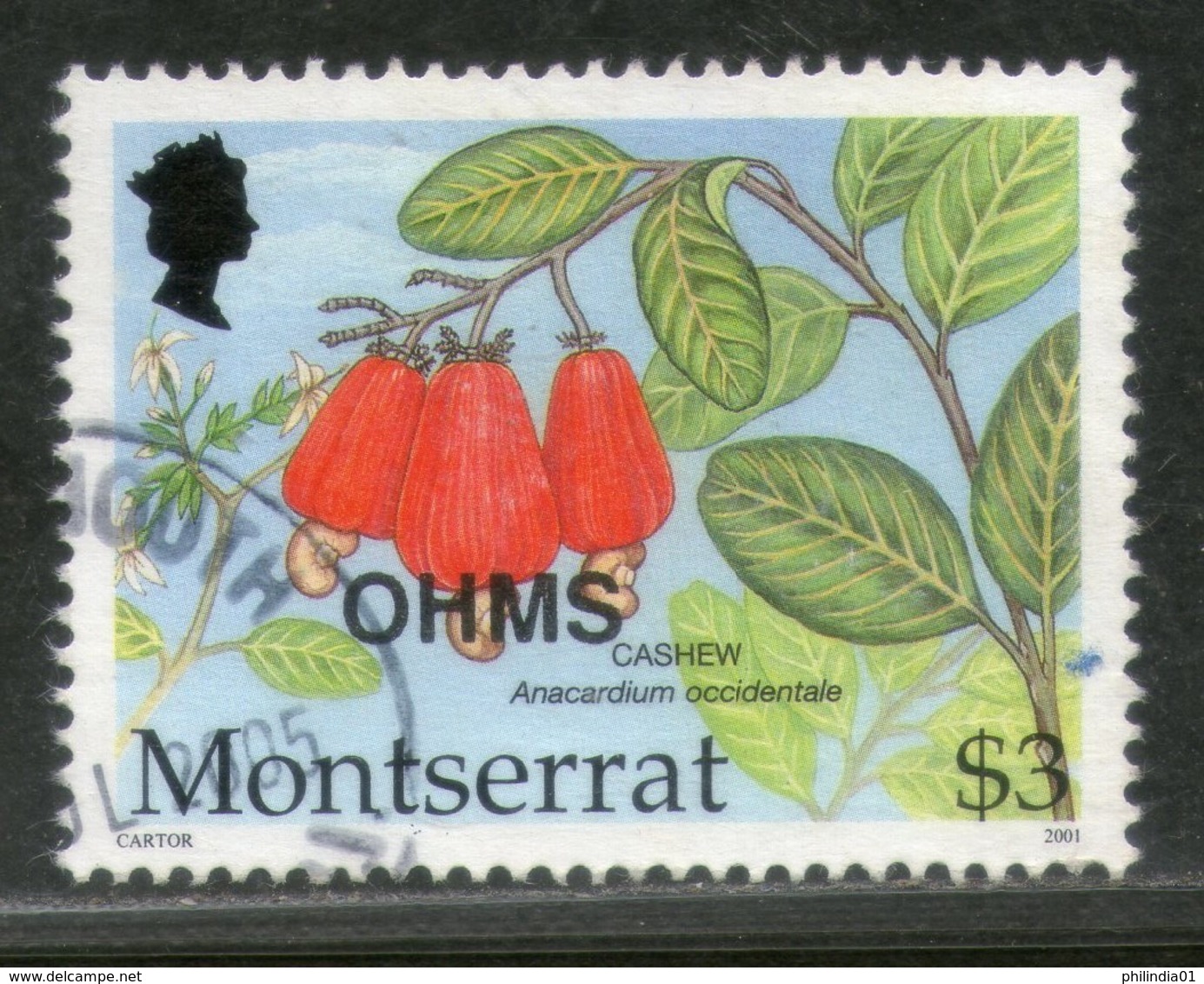 Montserrat 2002 $3 Fruits Cashew O/p OHMS Sc O153 Used # 240A - Montserrat