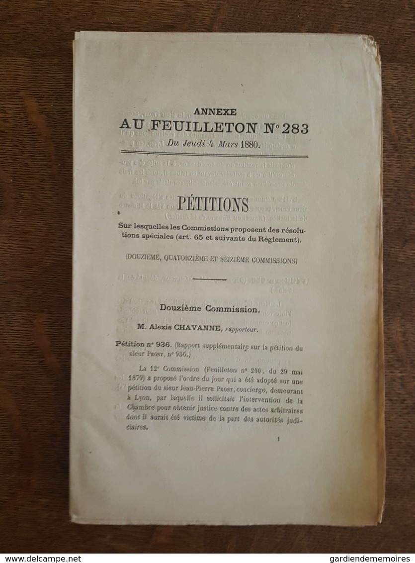 1880 - Feuilleton Pétitions 66 Pages - Lyon, Riverie, Saint Affrique, Saint Cloud, Saint Etienne, Tesselin, Chatres Sens - Decrees & Laws