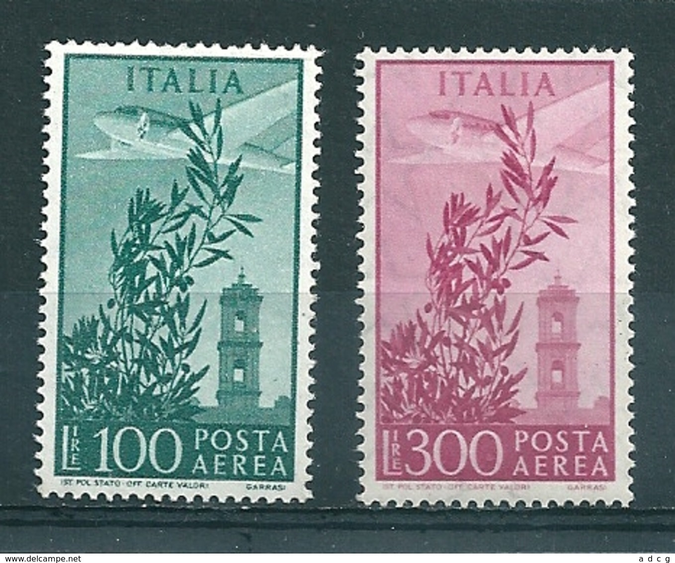 1955 TORRE CAMPIDOGLIO  STELLE POSTA AEREA  100 + 300 Lire NUOVO MNH - Airmail