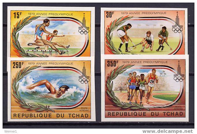 Chad 1979 Olympic Games Moscow, Athletics, Hockey, Swimming Set Of 4 Imperf. MNH -scarce- - Estate 1980: Mosca