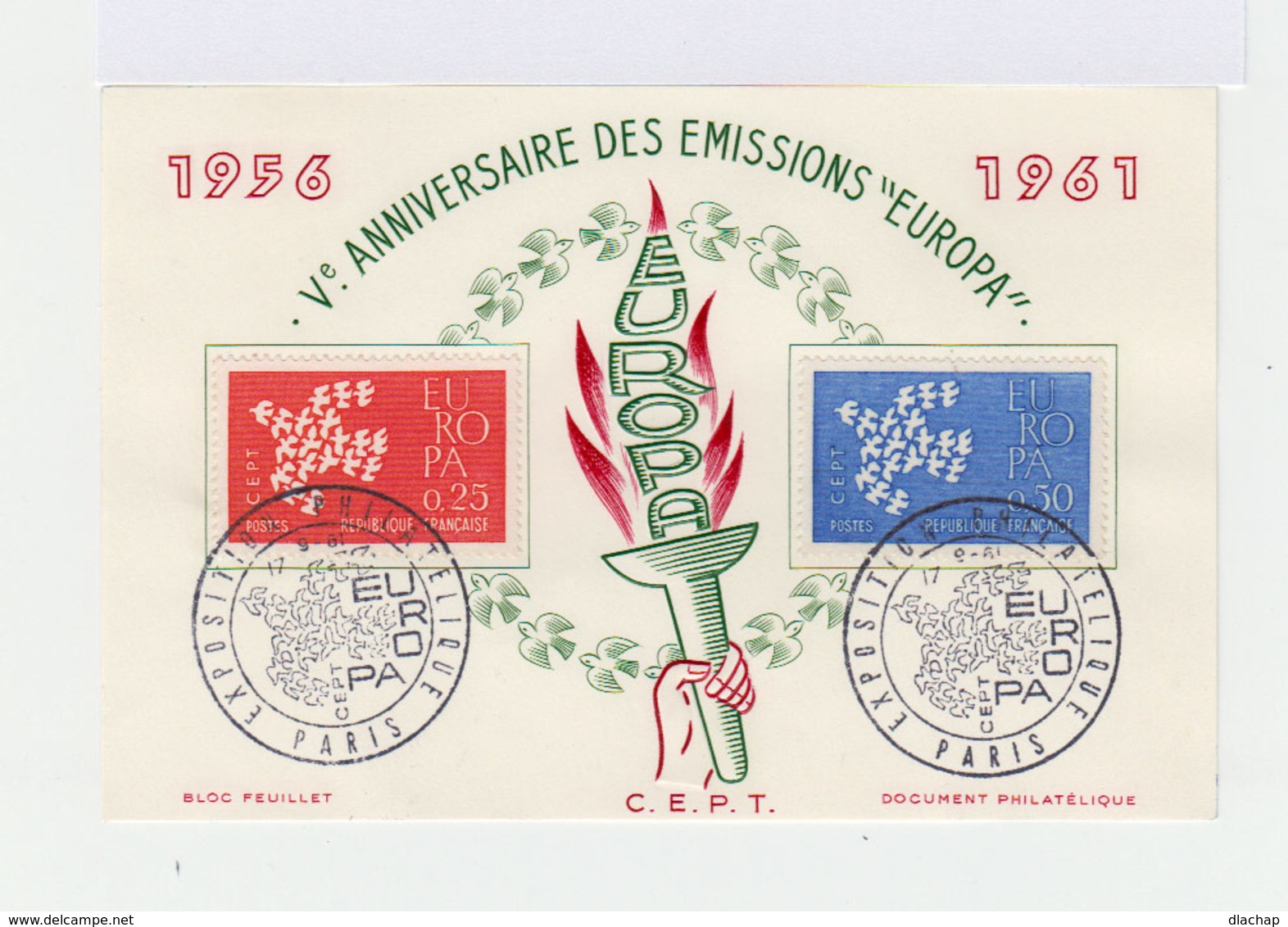 Carte FDC Ve Anniversaire émissions Europa.. Oblitération Expo. Philatélique Paris Sept. 1961. (723) - 1950-1959
