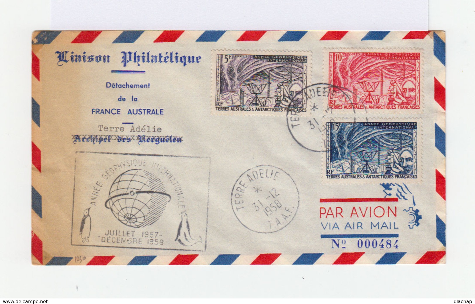 Sur Enveloppe Liaison Philatélique 3 Timbres Terres Australes Et Antarctiques Oblitérés Terre Adélie 1958. (724) - Lettres & Documents