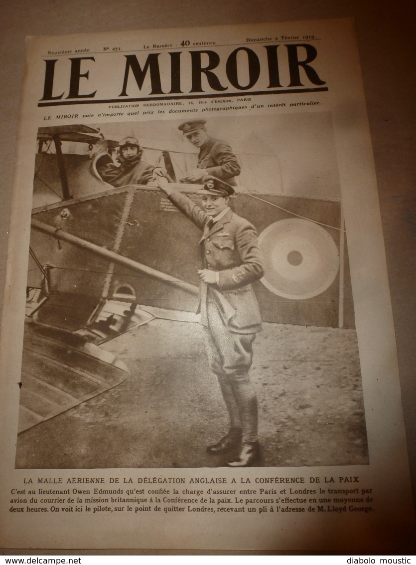 1919 LE MIROIR:Le Pilote De La Malle Aérienne Owen Edmunds;Le Cuirassé PENNSYLVANIA Sur L'Udson; Andrinople; Etc - Français