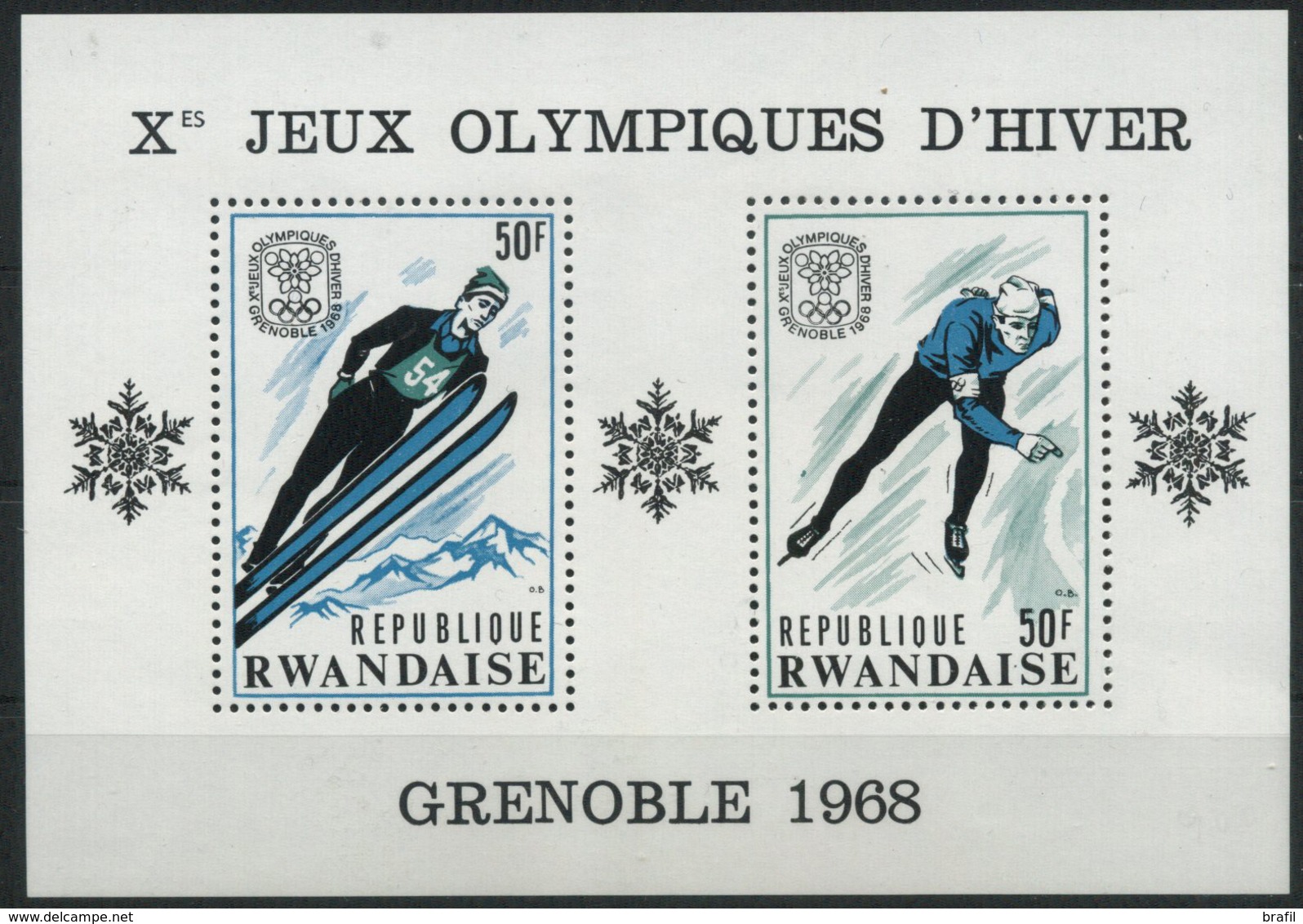 1967 Rwanda, Giochi Olimpici Invernali Di Grenoble, Foglietto Nuovo (**) - Hiver 1968: Grenoble