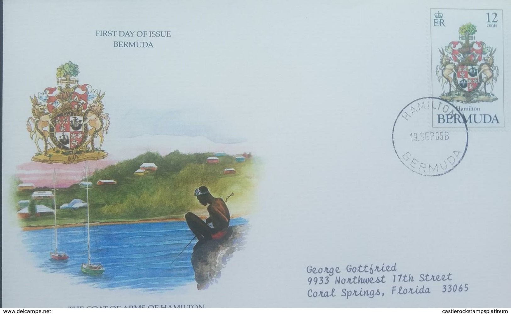 O) 1985 BERMUDA, COAT OF AMRS - JAMES HAMILTON, FDC XF TO US - Bermudes