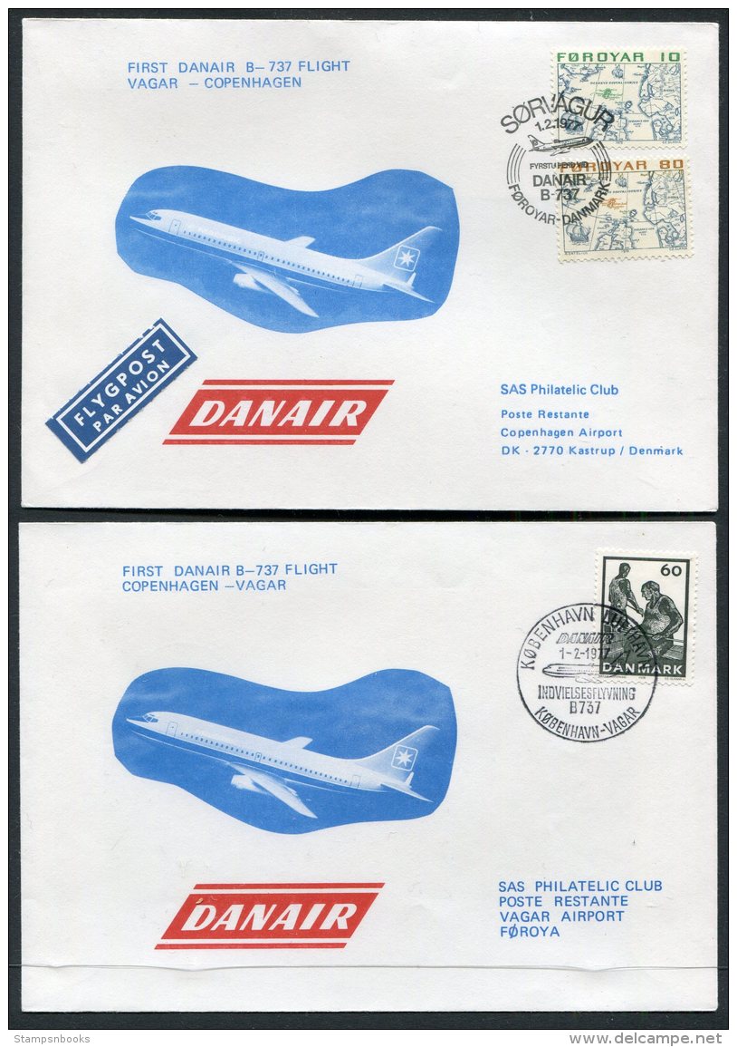 1977 Faroe Denmark SAS Danair First Flight Covers (2) Sorvagur/Copenhagen. Slania - Faroe Islands