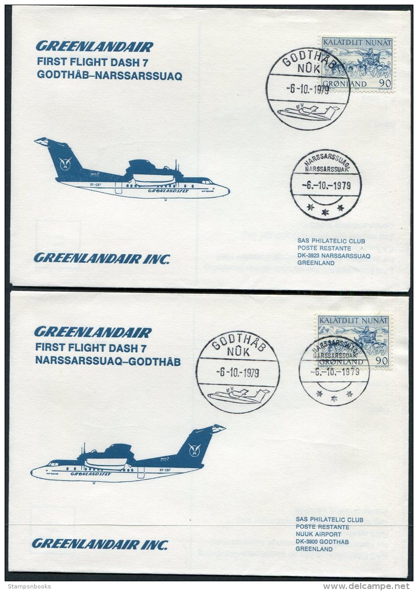 1977 Greenland Greenlandair First Flight Covers (2) Godthab/Narssarssuaq. Slania - Covers & Documents