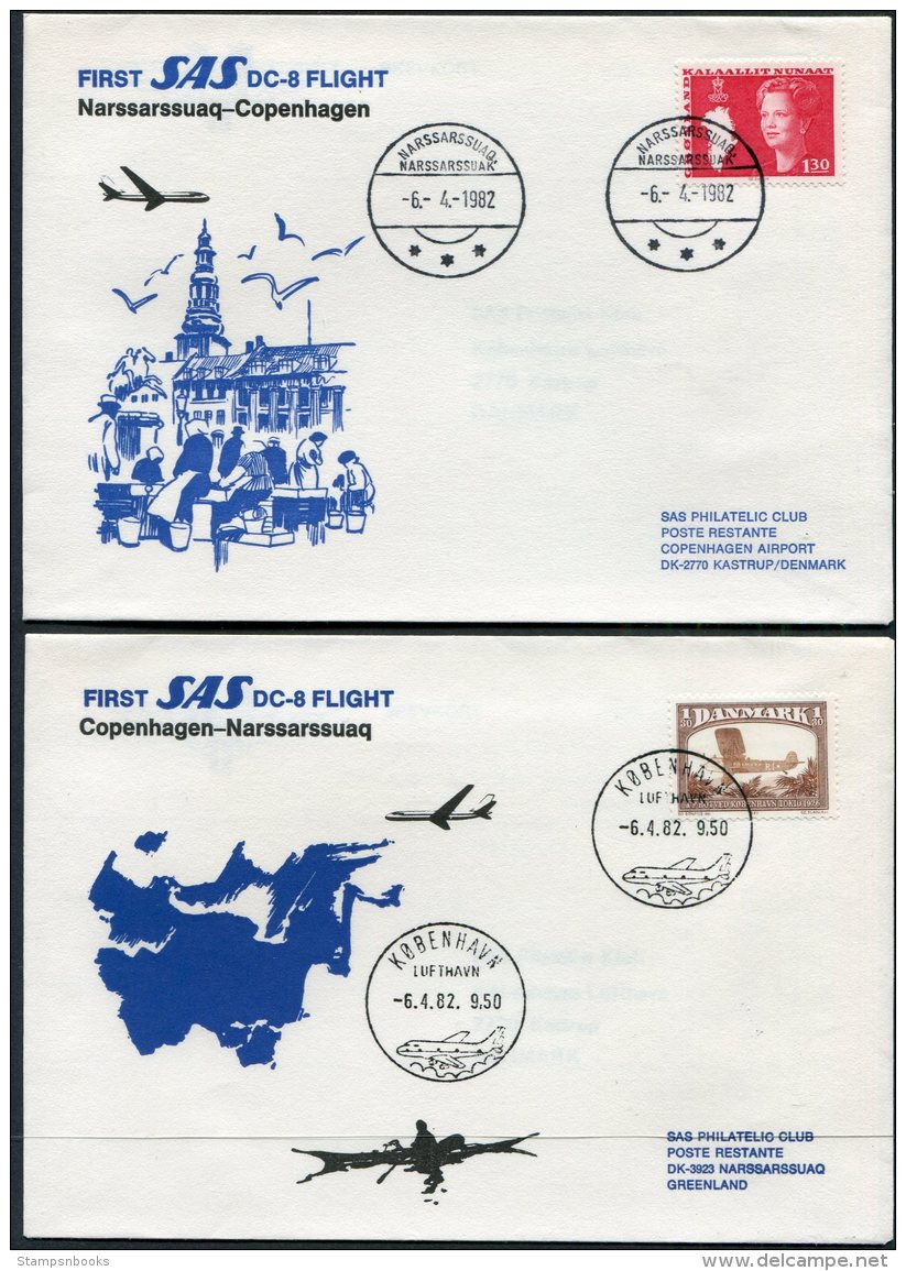 1982 Greenland SAS First Flight Covers (2) Narssarssuaq/Copenhagen Denmark Slania - Covers & Documents