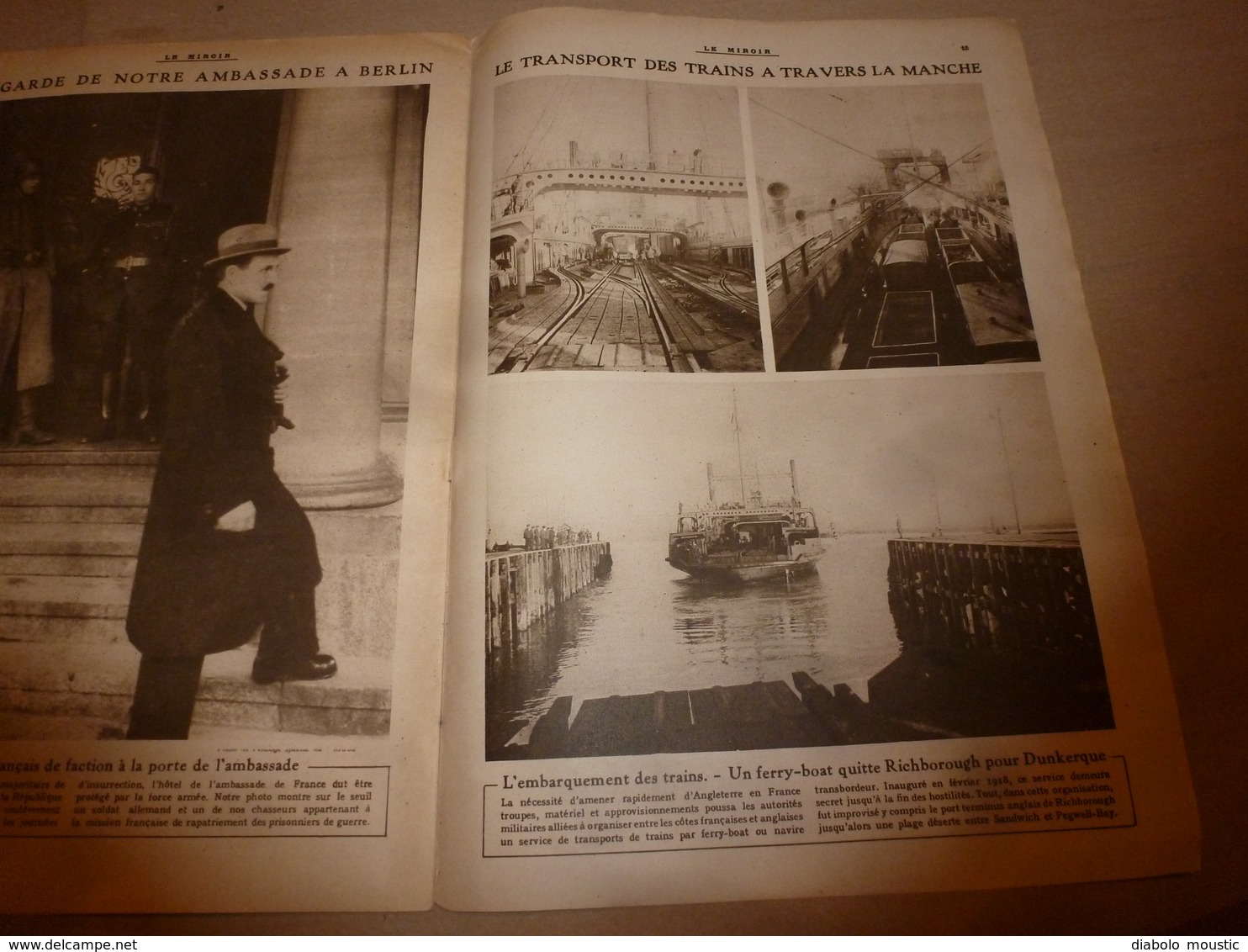 1919 LE MIROIR: Guerre navale; La nouvelle République Tchéco-Slovaque; Transport des trains à travers Manche;Tokio ;etc