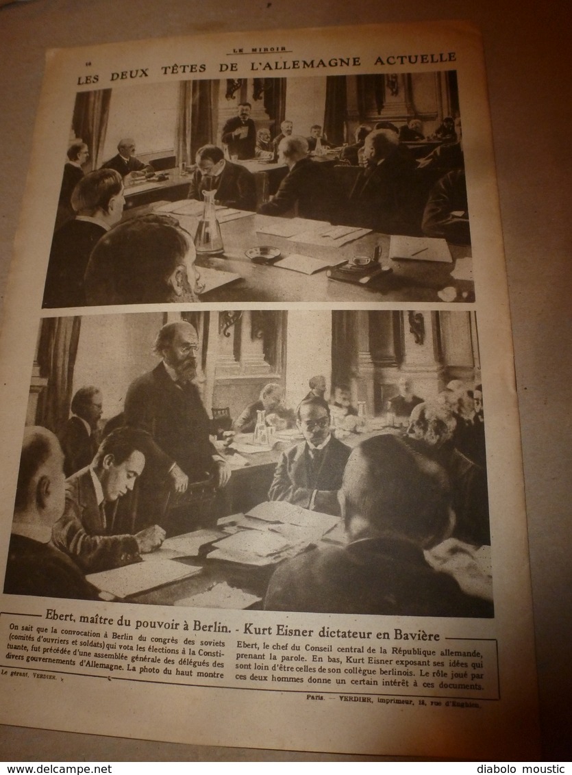 1919 LE MIROIR: Guerre navale; La nouvelle République Tchéco-Slovaque; Transport des trains à travers Manche;Tokio ;etc