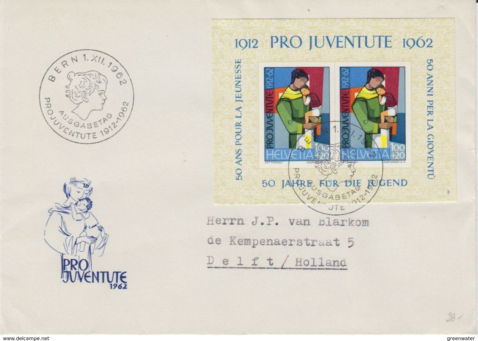 Switzerland 1962 Pro Juventute M/s FDC  Letter To The Netherlands (40854B) - FDC