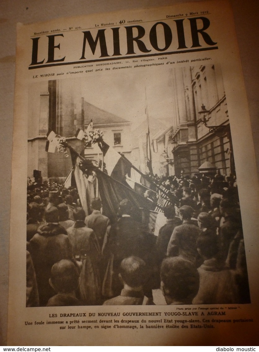 1919 LE MIROIR: Agram(Yougo-slavie;Douvres-Ostende;Weimar;Wimy Et Son Charbon;Valenciennes;Hydravion NCI;etc - French