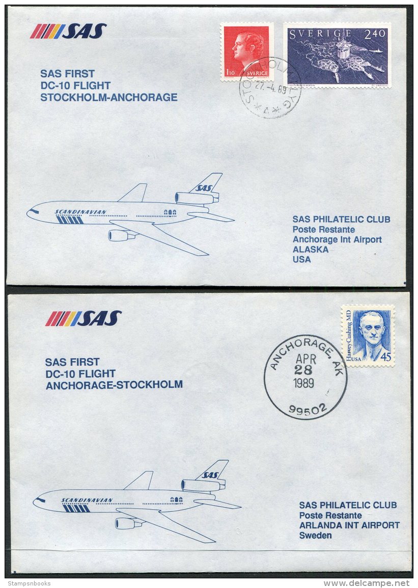 1989 Sweden USA SAS First Flight Covers (2) Stockholm / Newark, Slania - Covers & Documents